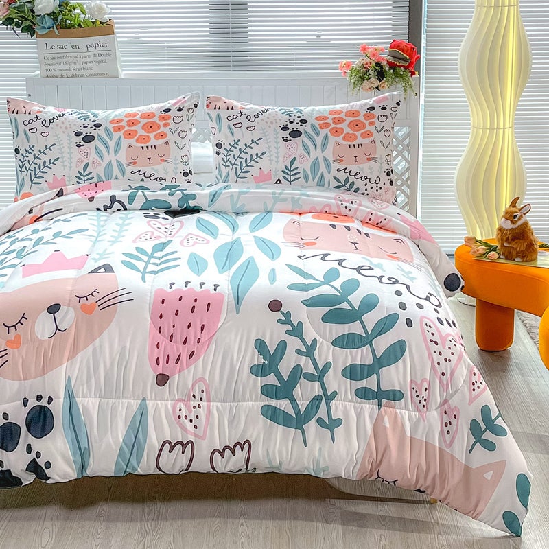 CVHOUSE Cat Bedding,Cartoon Cat Comforter Full,Animals Print Comforter Set for Kids,Kawaii Quilt Set with 1 Comforter and 2 Pillow Cases - Image 5